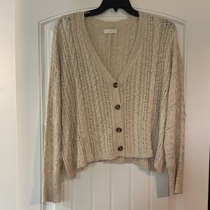 LC Lauren Conrad Beige Button-Up Cardigan